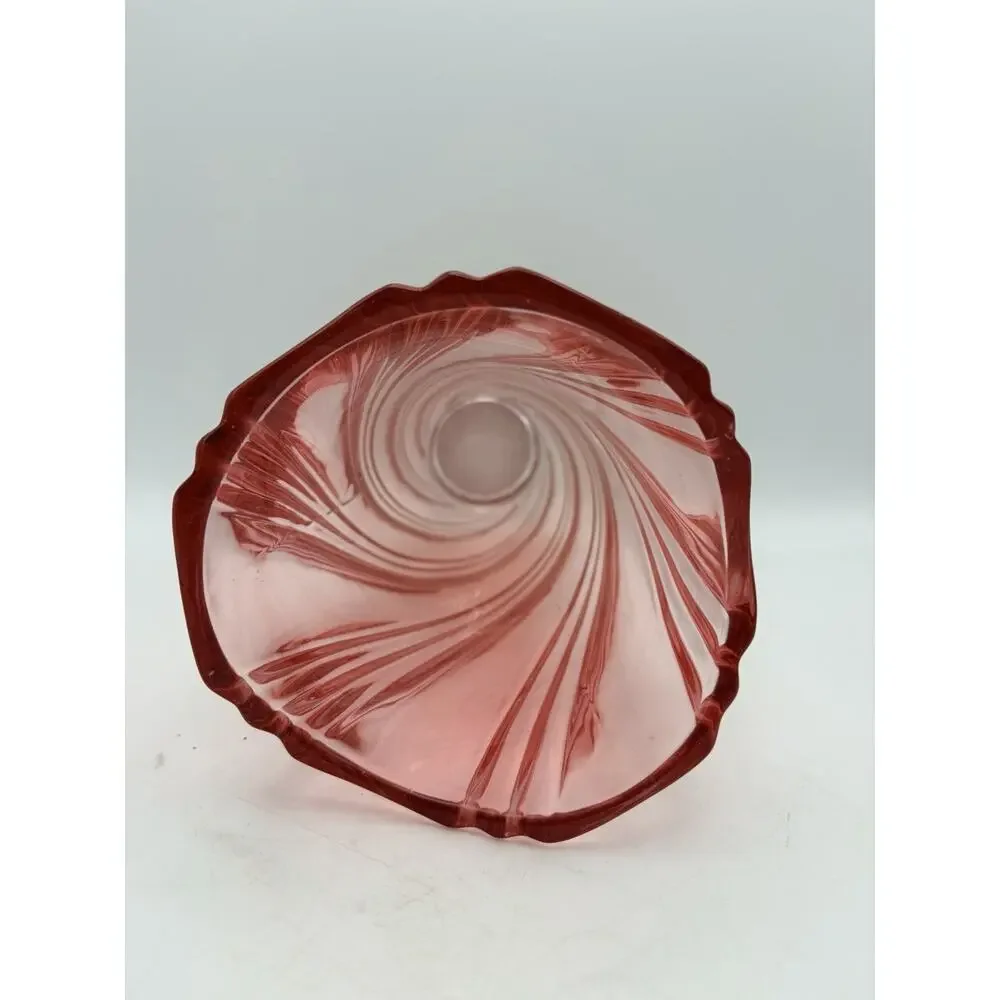Vase Pink Rippling Cascade Swirl Modern Heavy Pressed Glass 9.25
